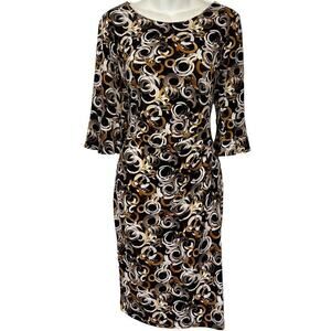 Connected Apparel Petite Womens Brown Black Jersey Knit Print Stretch Dress 6P